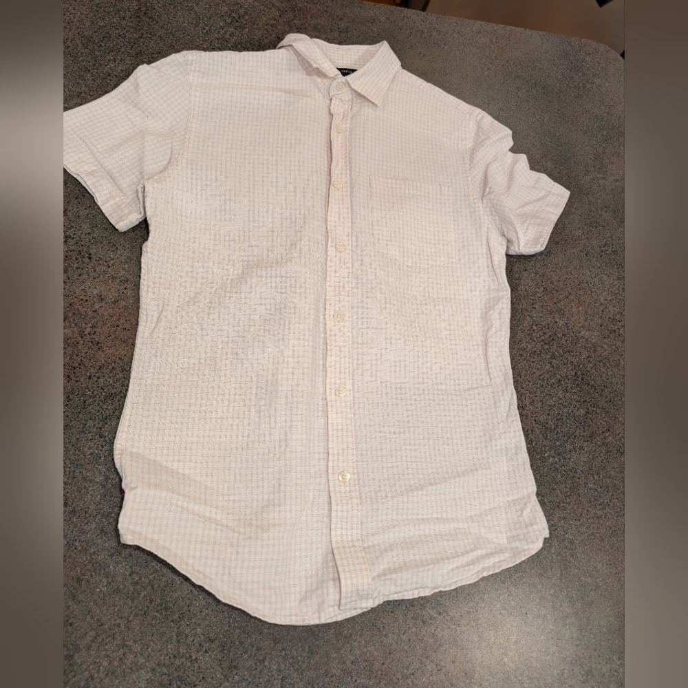 Banana Republic Shirt Mens Small Short Sleeve Linen Slim Fit Plaid Light Purple